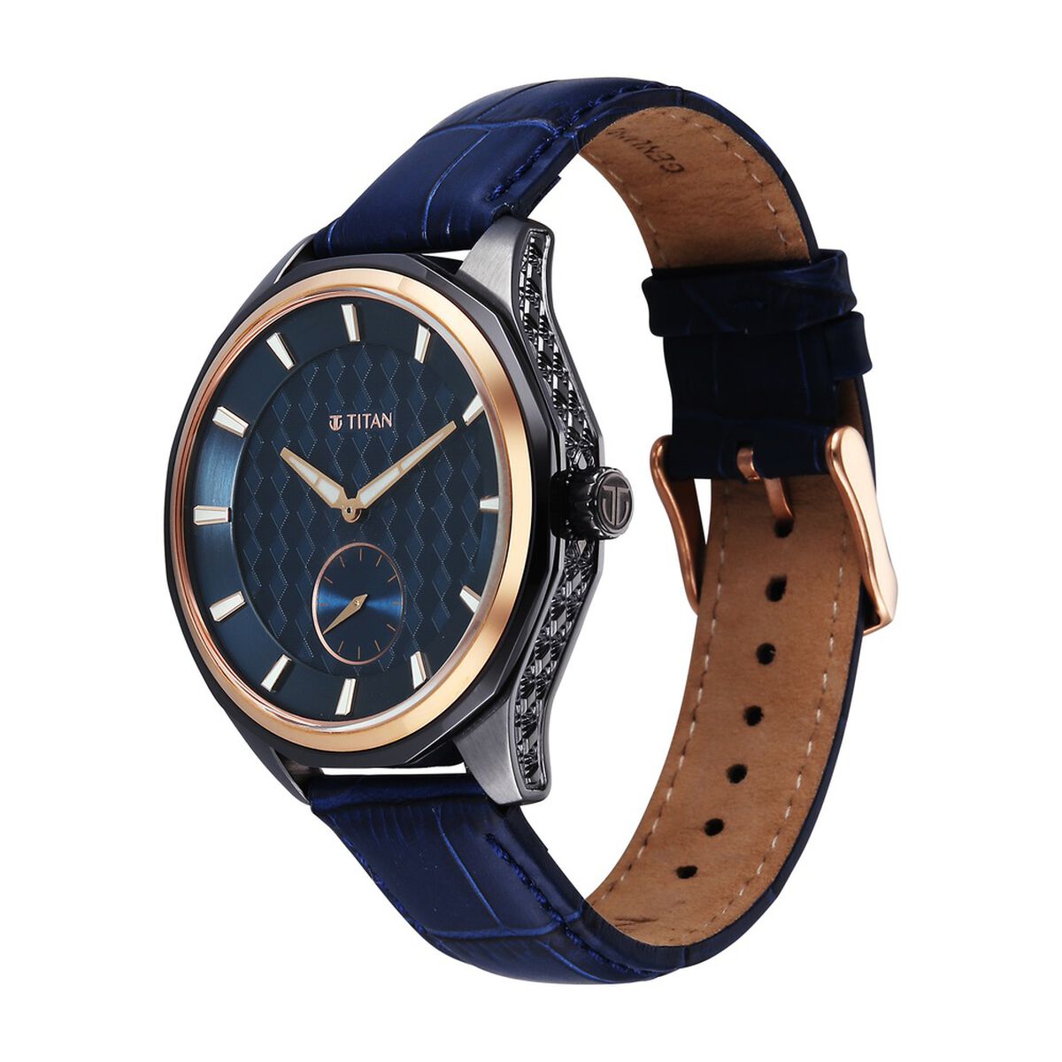 Titan Regalia Opulent Offset Second Hand Blue Dial Blue Leather Strap Watch For Men 5
