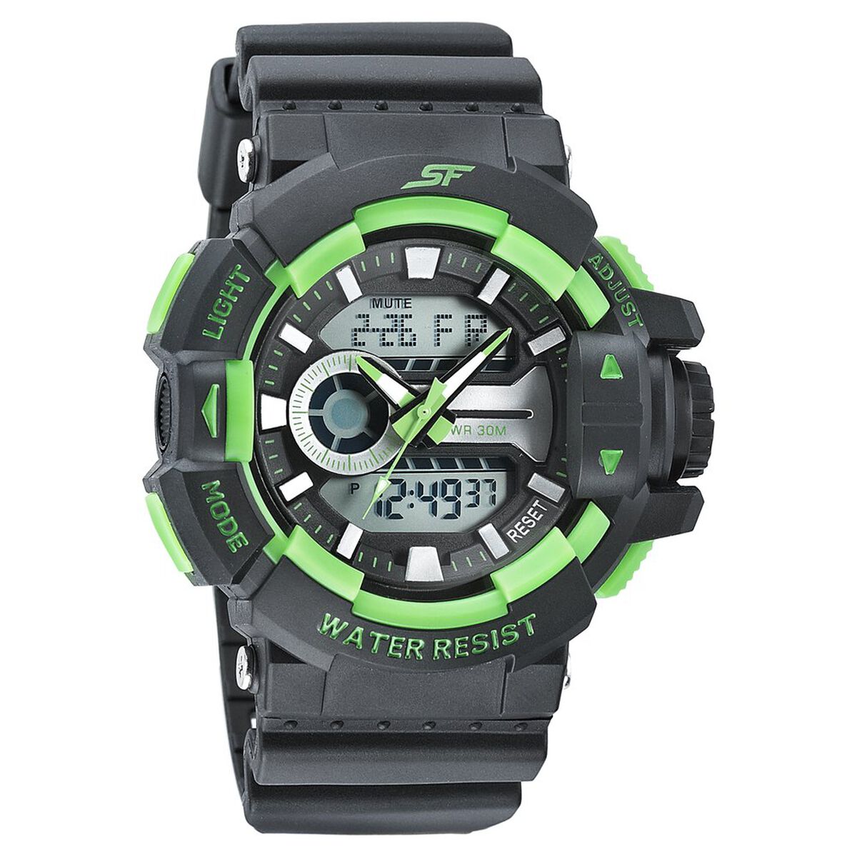 SF Quartz Analog Digital Black Dial PU Strap Watch for Men 1
