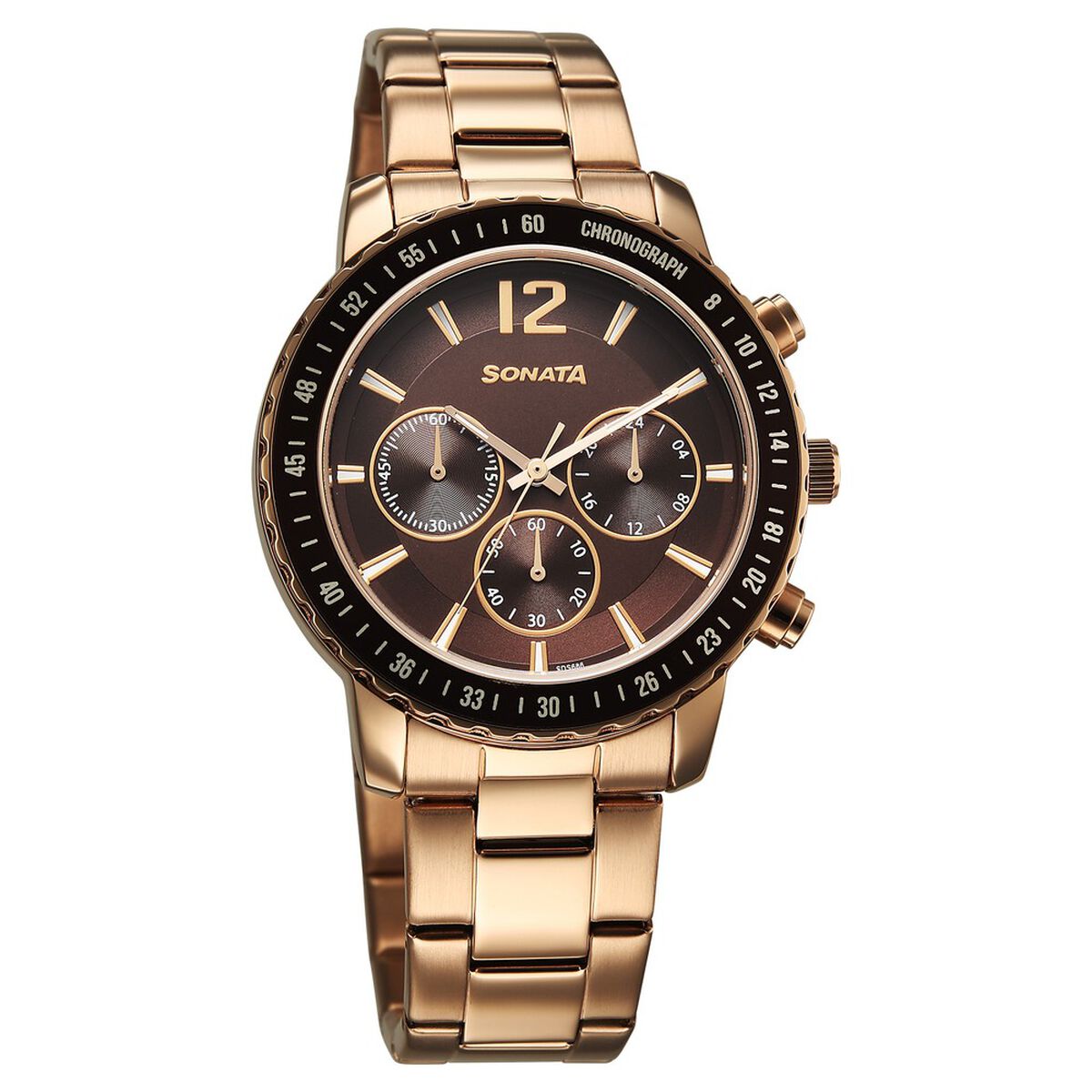Sonata Chronos Quartz Analog with Date Brown Dial Rose Gold Colour Stainless Steel Strap Watch For Men 1