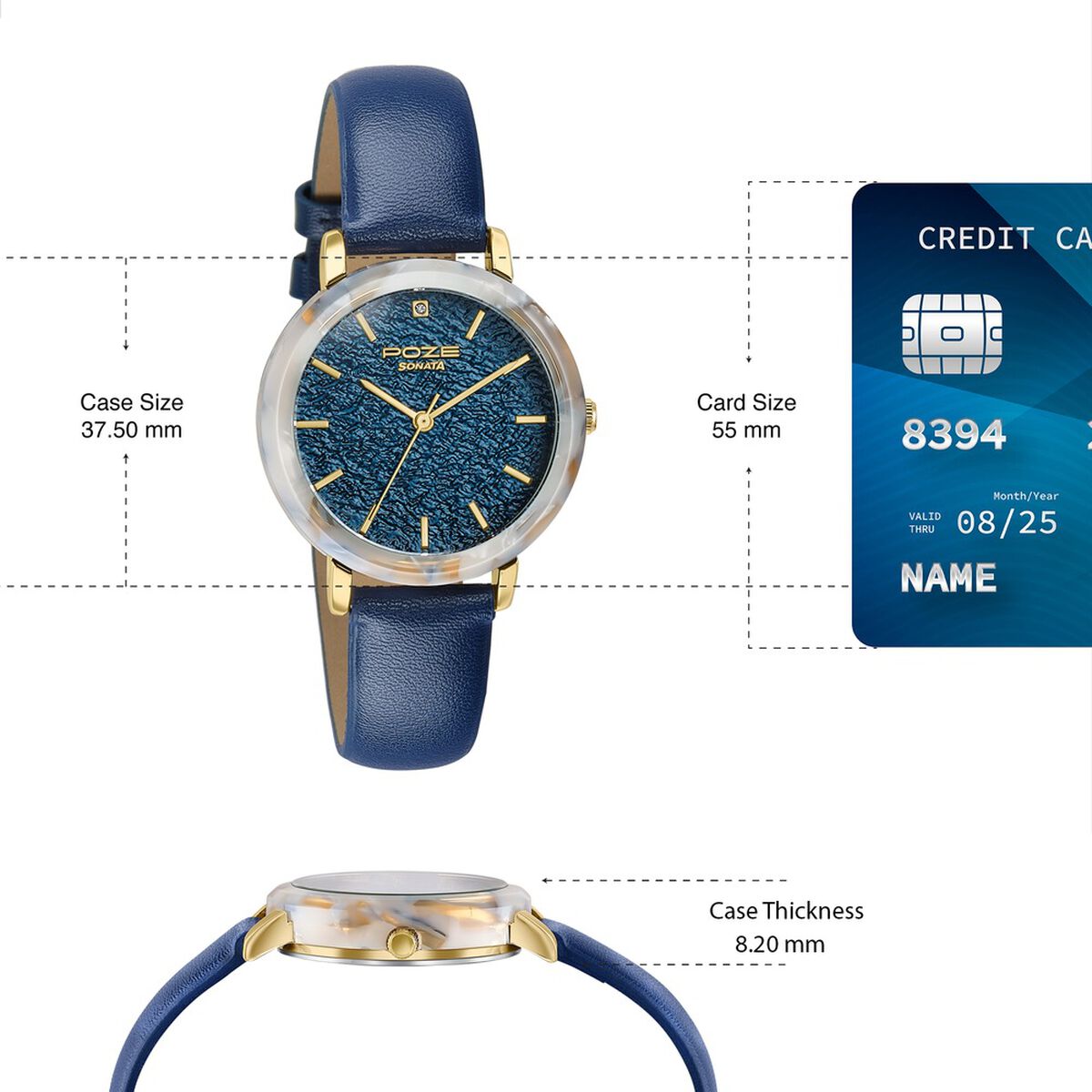 Poze By Sonata Quartz Analog Blue Dial Blue PU Leather Strap Watch For Women 4