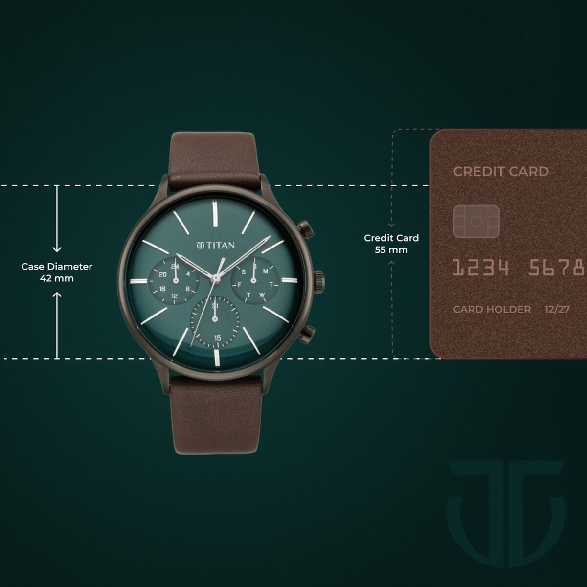 Titan Quartz Multifunction Green Dial Leather Strap Watch for Men 3