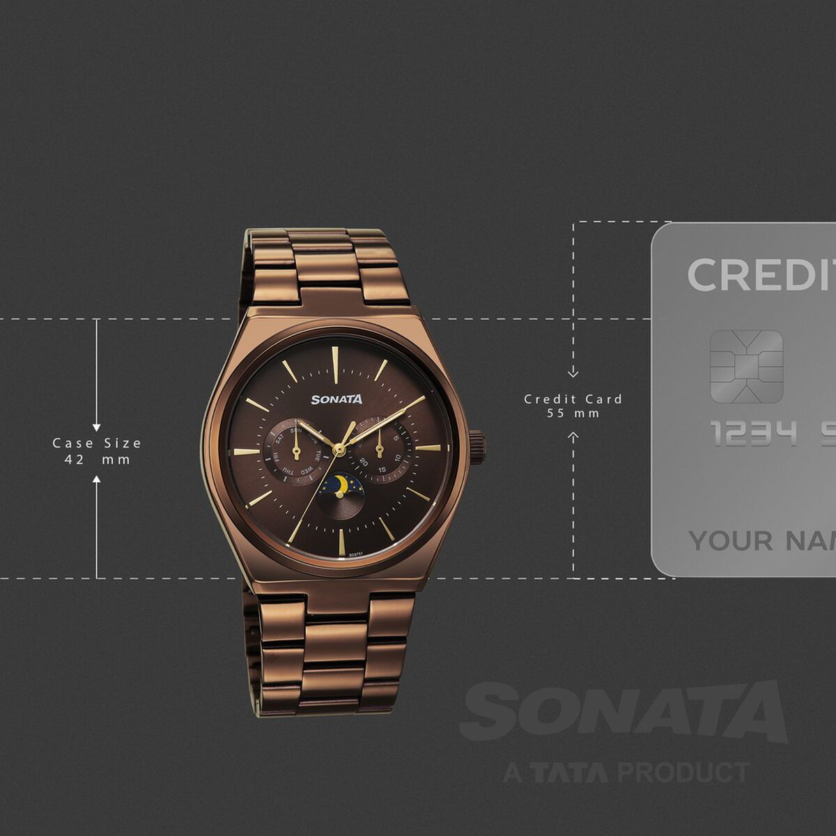 Sonata Festive Quartz Analog Brown Dial Metal Strap Watch For Men 4