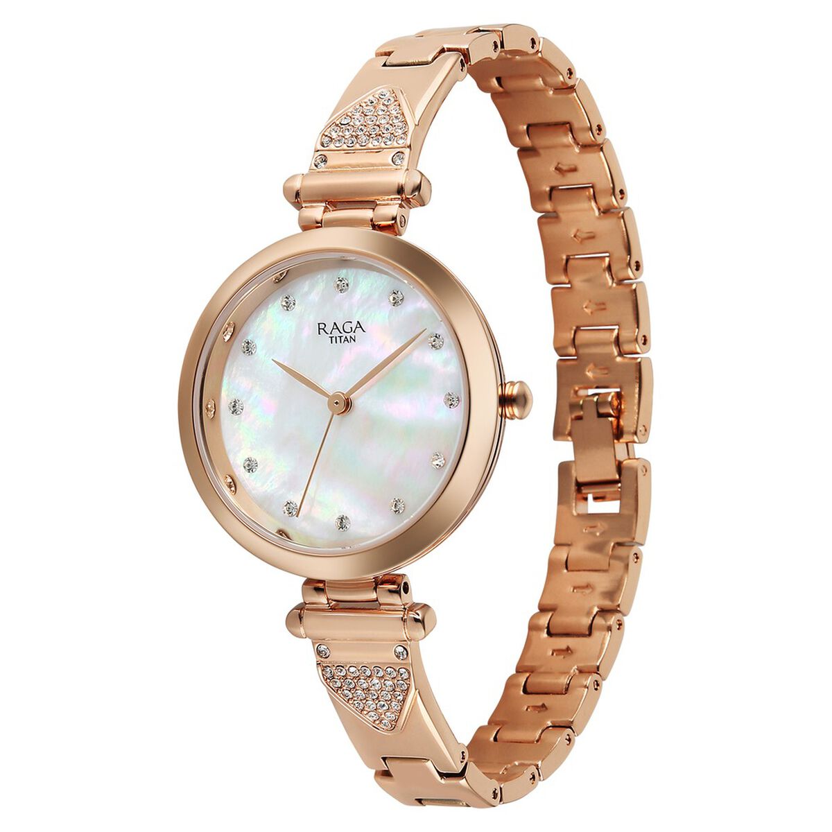 Titan Raga Glimmers Quartz Analog Mother of Pearl Dial Rose Gold Metal Strap Watch For Women 3