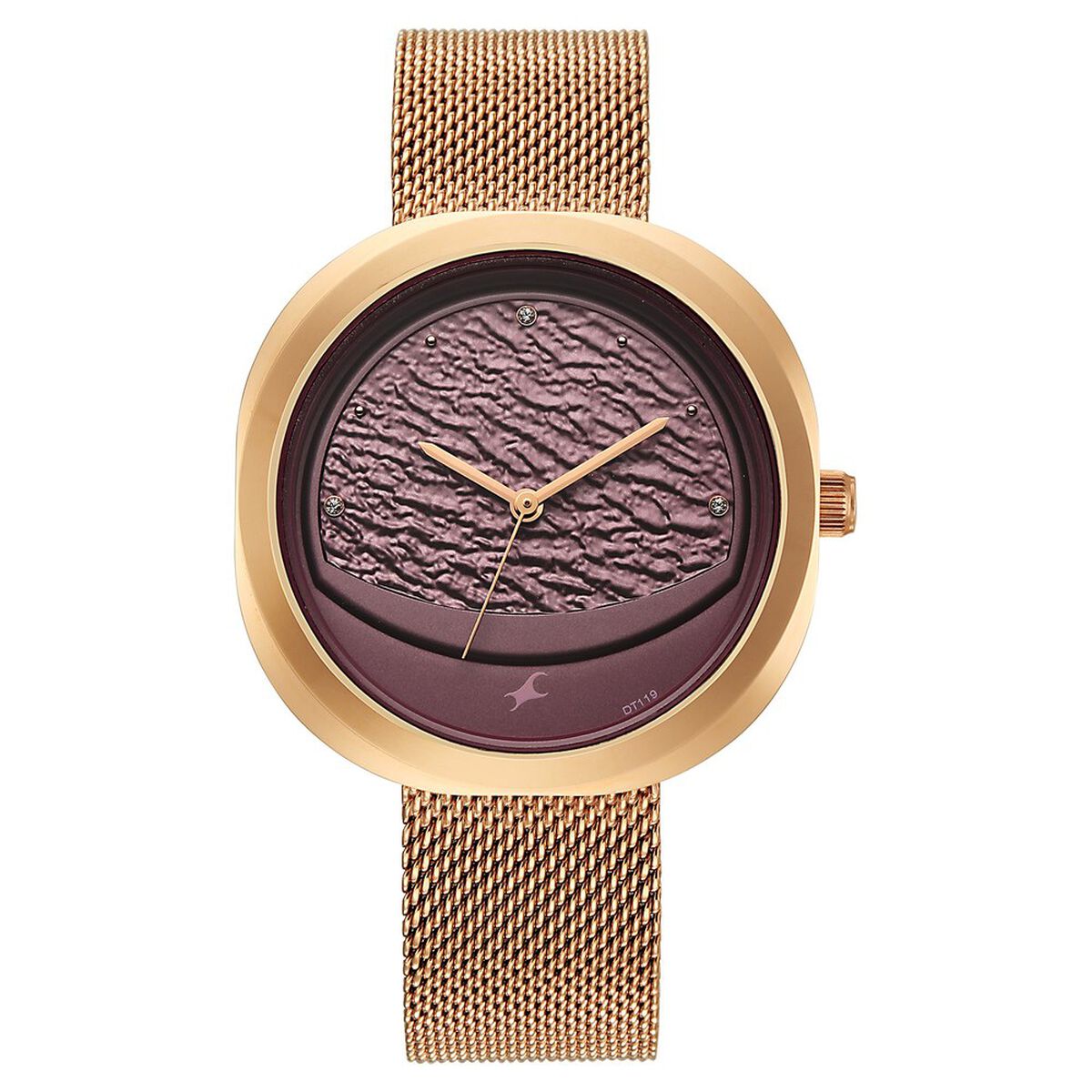 Fastrack Gelato rosegold analog mesh strap watch with Plum dial for Girls 2
