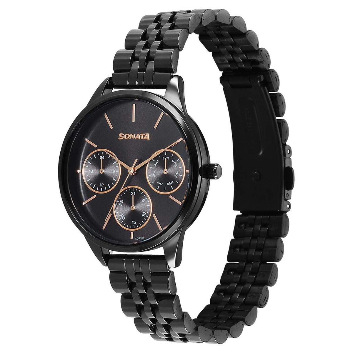 Sonata Eternia Quartz Multifunction Black Dial Metal Strap Watch For Women 2