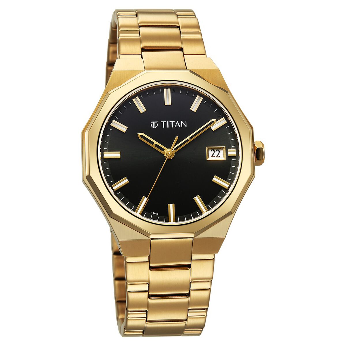 Titan Regalia Dodecagon Quartz Analog with Date Black Dial Golden Stainless Steel Strap Watch For Men 3