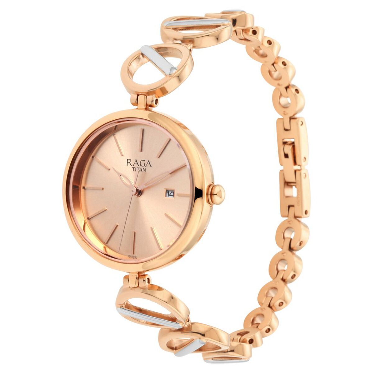 Titan Raga Viva Quartz Analog with Day and Date Rose Gold Dial Two Toned Metal Strap Watch For Women 4