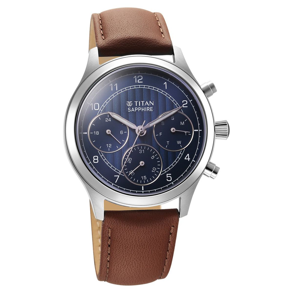Titan Sapphire Quartz Multifunction Blue Dial Leather Strap Watch for Men 2