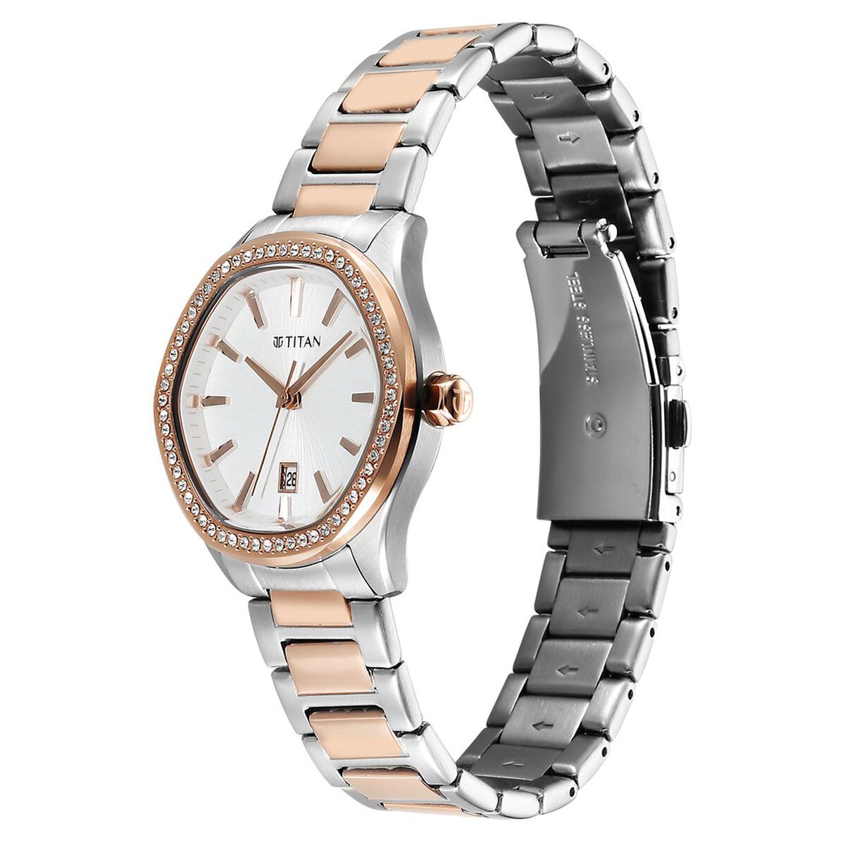 Titan Purple Glamour Quartz Analog with Date Silver Dial Two Toned Stainless Steel Strap Watch For Women 3