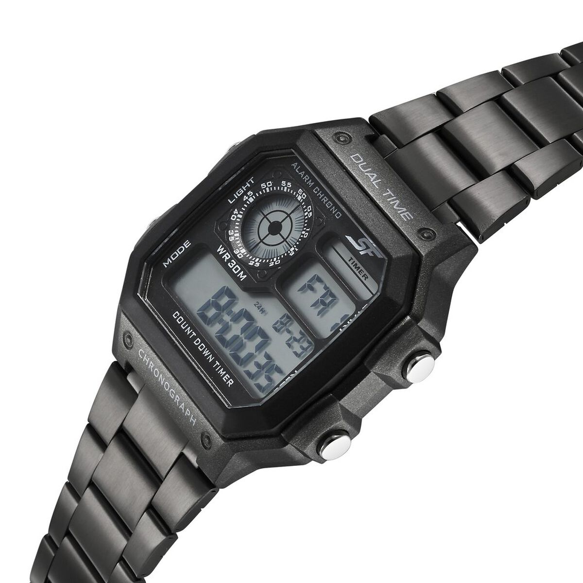 Sonata Hexa Digital Black Dial Grey Color Stainless Steel Strap Watch For Unisex 2