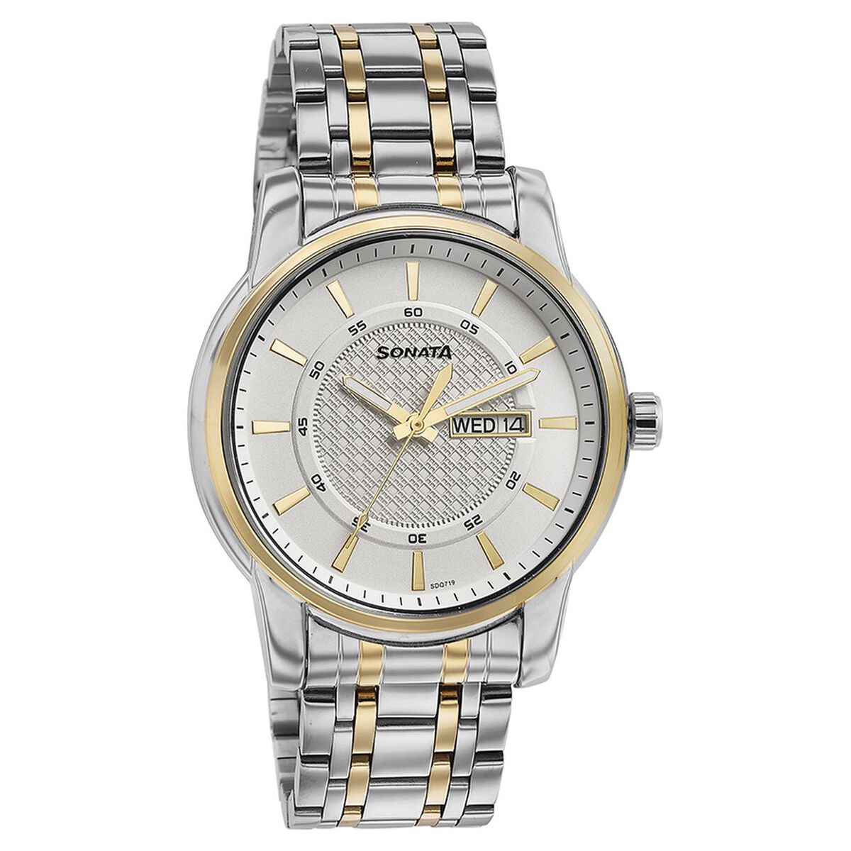 Sonata Quartz Analog with Day and Date White Dial Two Toned Stainless Steel Strap Watch For Men 3
