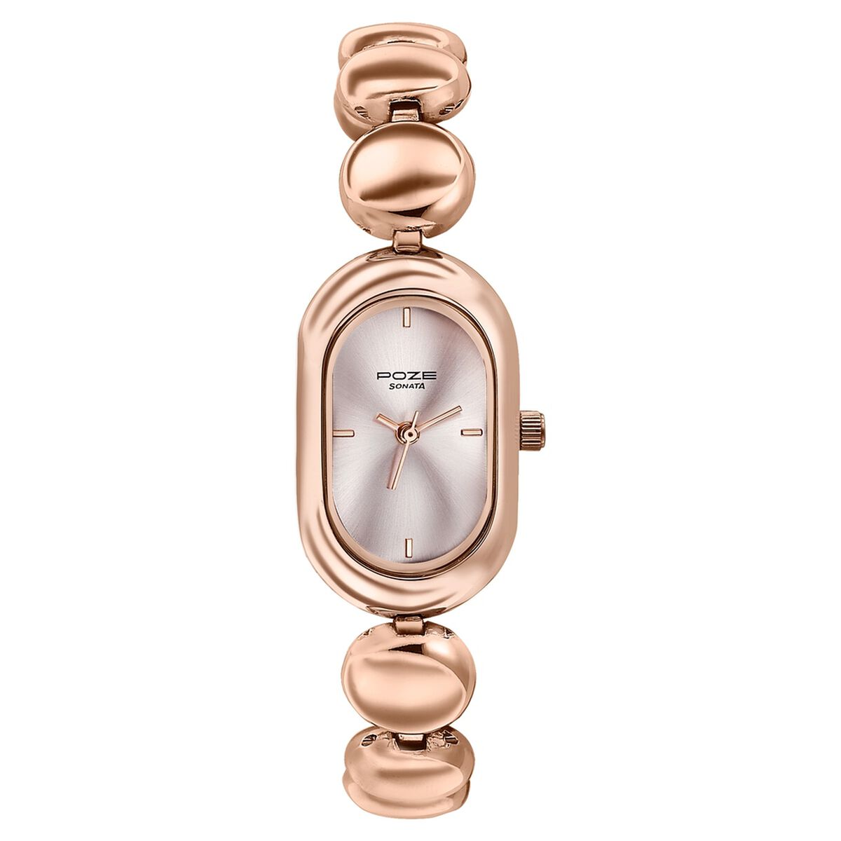 Poze By Sonata Quartz Analog Pink Dial Rose Gold Metal Strap Watch For Women 2