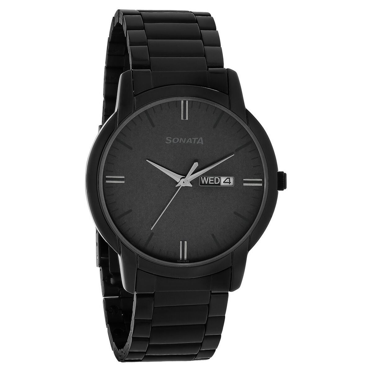 Sonata Quartz Analog with Day and Date Black Dial Stainless Steel Strap Watch for Men 2