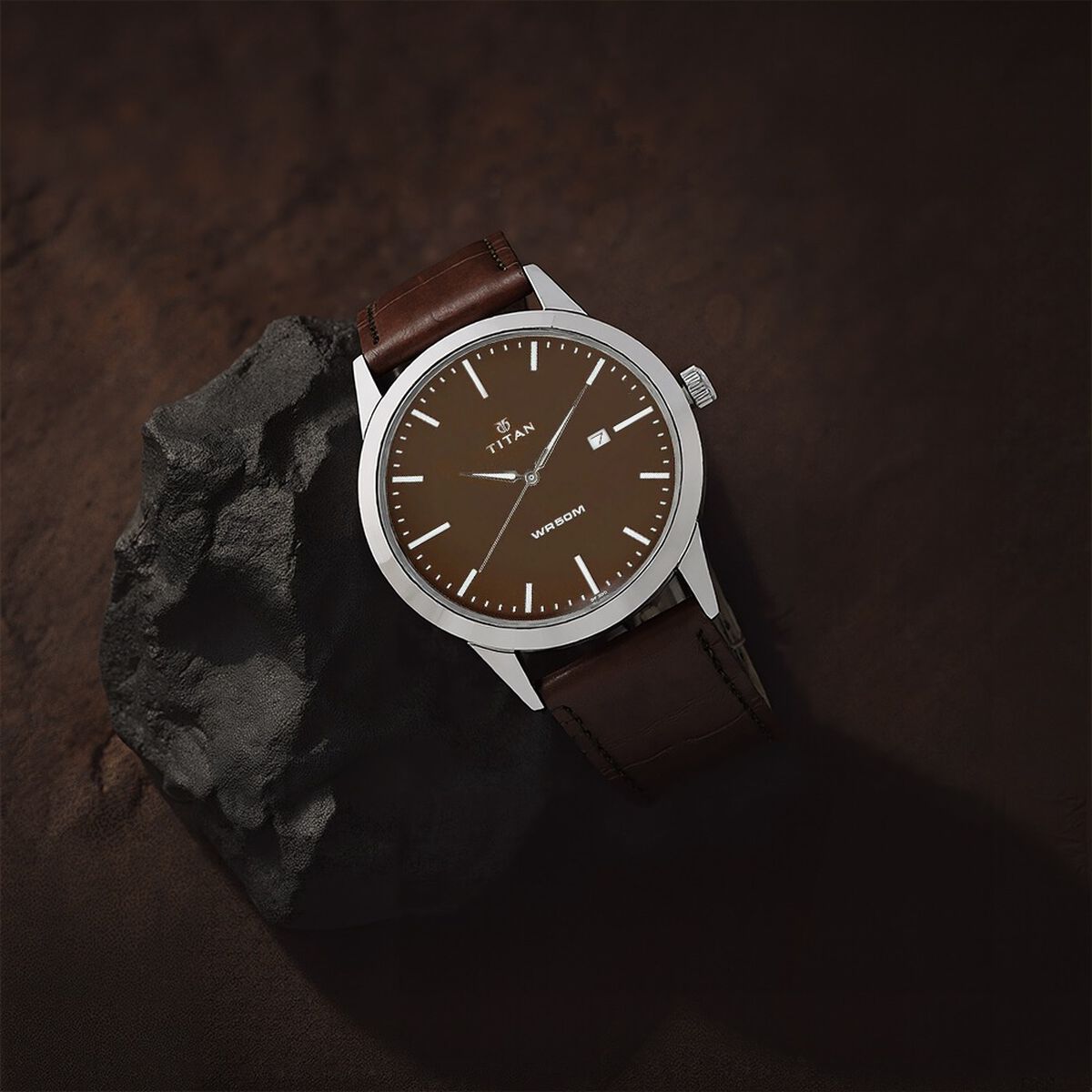 Titan Quartz Analog with Date Brown Dial Leather Strap Watch for Men 1