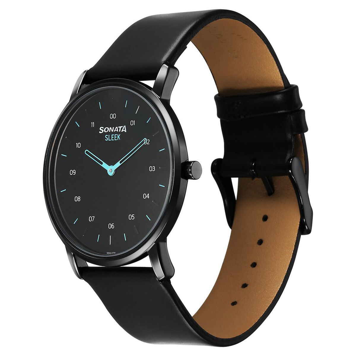 Sonata Sleek Quartz Analog Black Dial Black Leather Strap Watch For Men 3