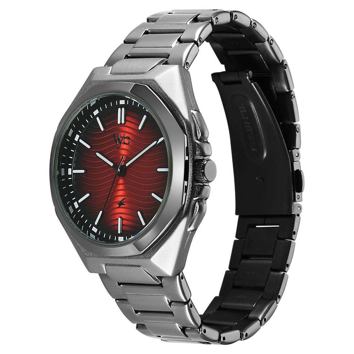 Vyb Quest By Fastrack Quartz Analog Red Dial Grey Stainless Steel Strap Watch For Guys 3