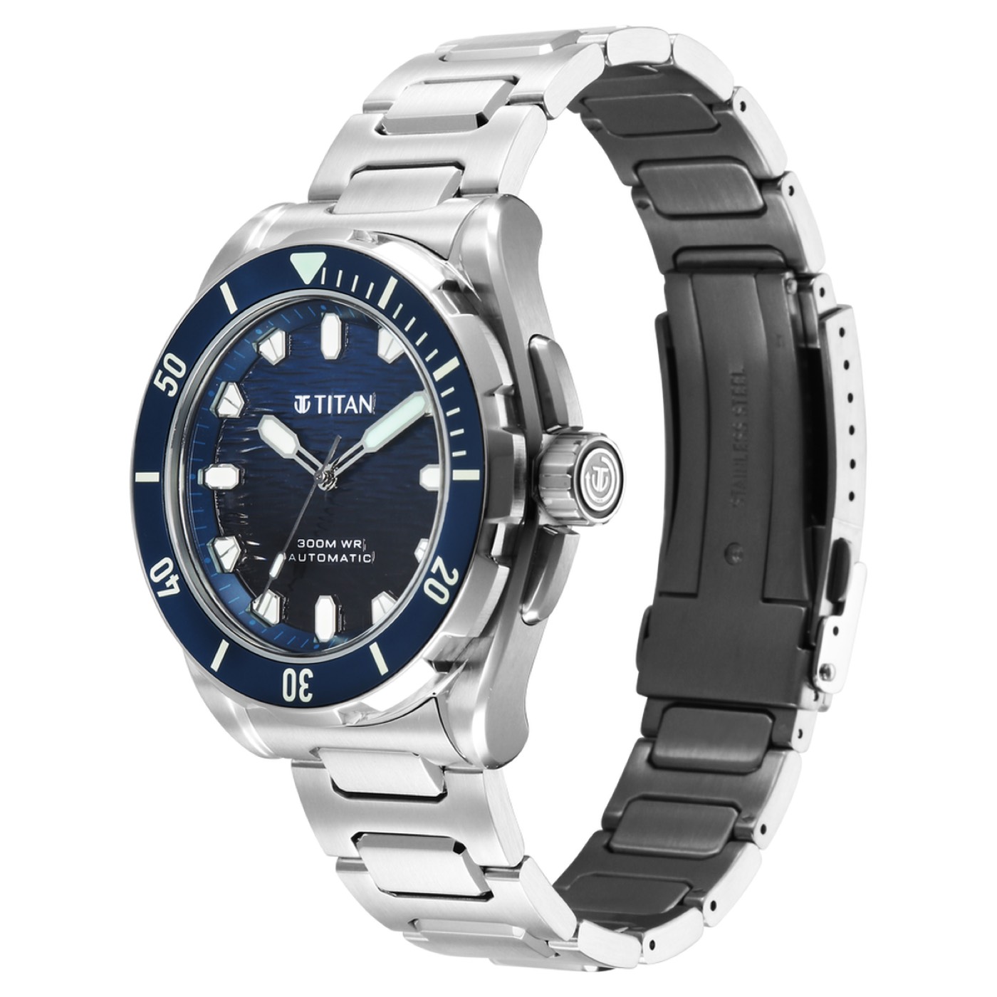 Titan Zero Hour Diver's 300m Automatic Analog with Blue Dial Silver Stainless Steel & Blue FKM Strap Watch for Men 5