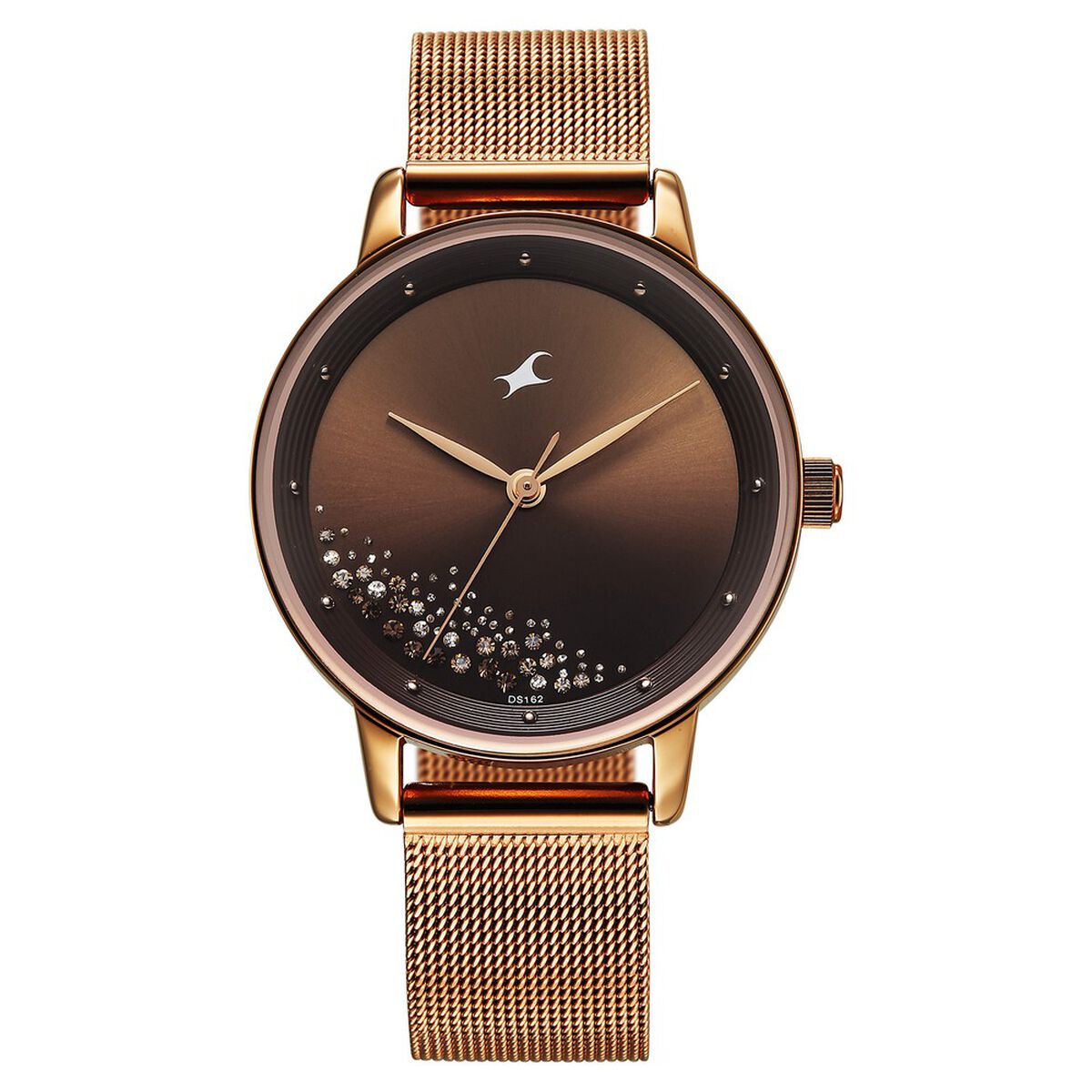 Fastrack Style Up Quartz Analog Brown Dial Rose Gold Colour Stainless Steel Strap Watch For Girls 1