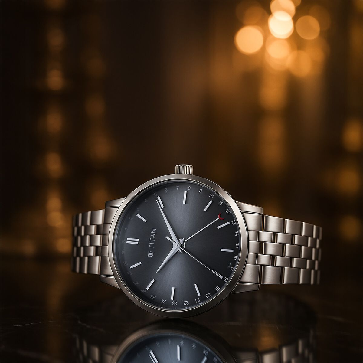 Titan Elegance Analog with Date by Hand and Dark Grey Dial Stainless Steel Strap Watch for Men 1