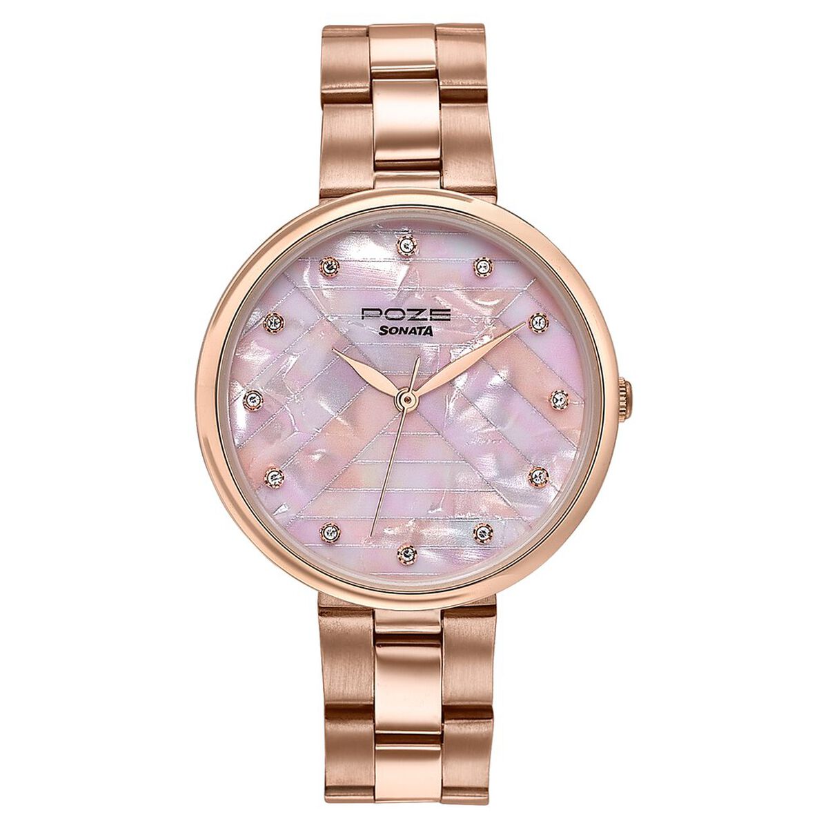 Sonata Poze Quartz Analog Pink Dial Rose Gold Colour Stainless Steel Strap Watch For Women 2