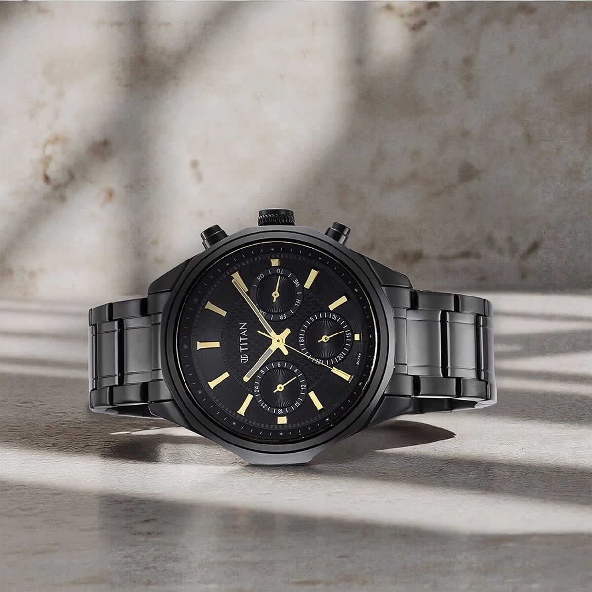 Titan Regalia Opulent Multifunction Black Dial Black Stainless Steel Strap Watch For Men 1