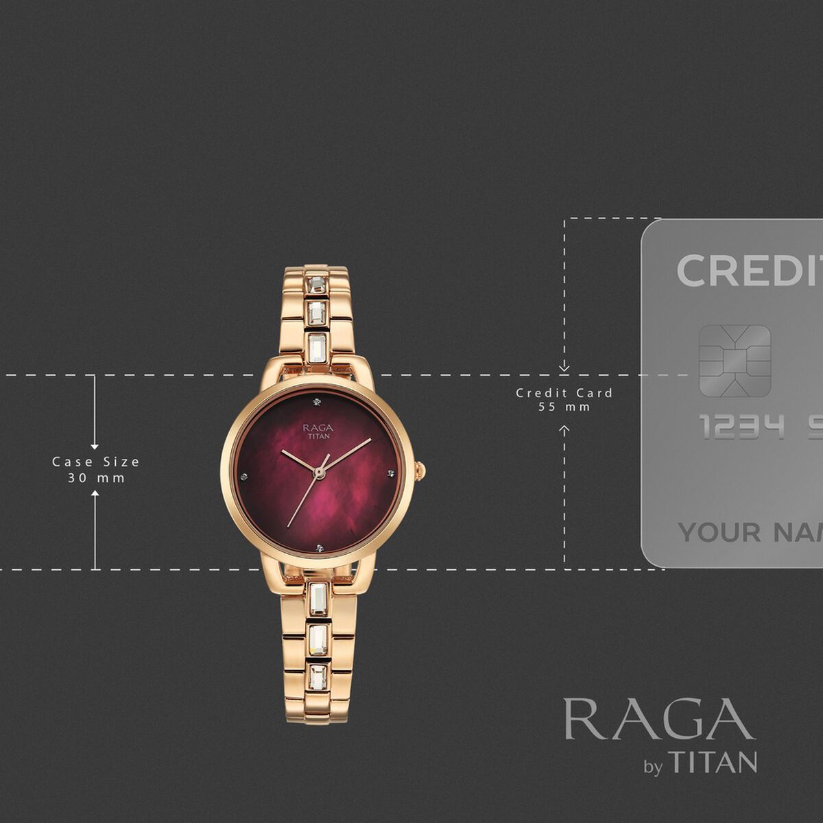 Titan Raga Glimmers Quartz Analog Red Mother of Pearl Dial Rose Gold Metal Strap Watch For Women 4