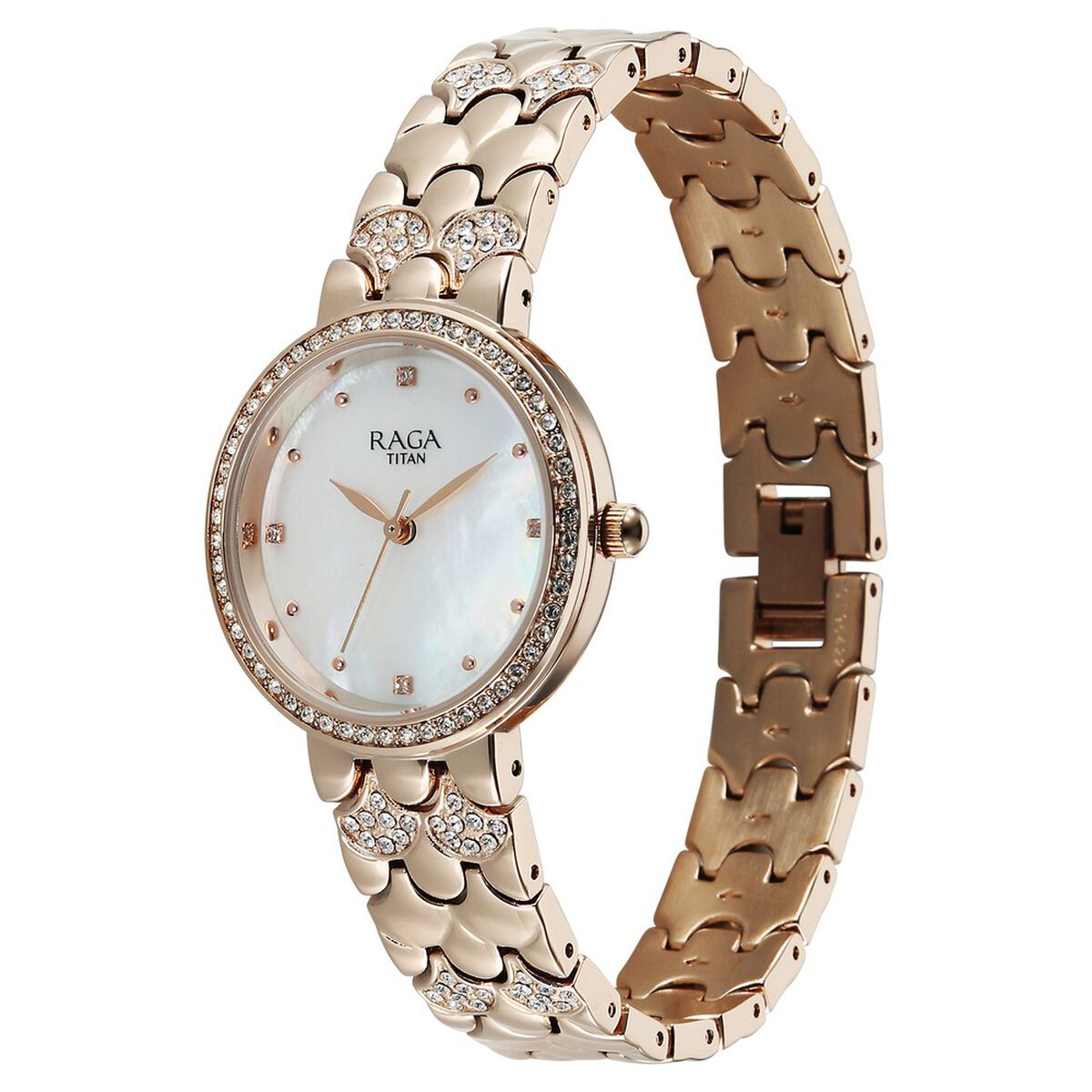 Titan Raga Spotlight Quartz Analog White Dial Rose Gold Metal Strap Watch For Women 3