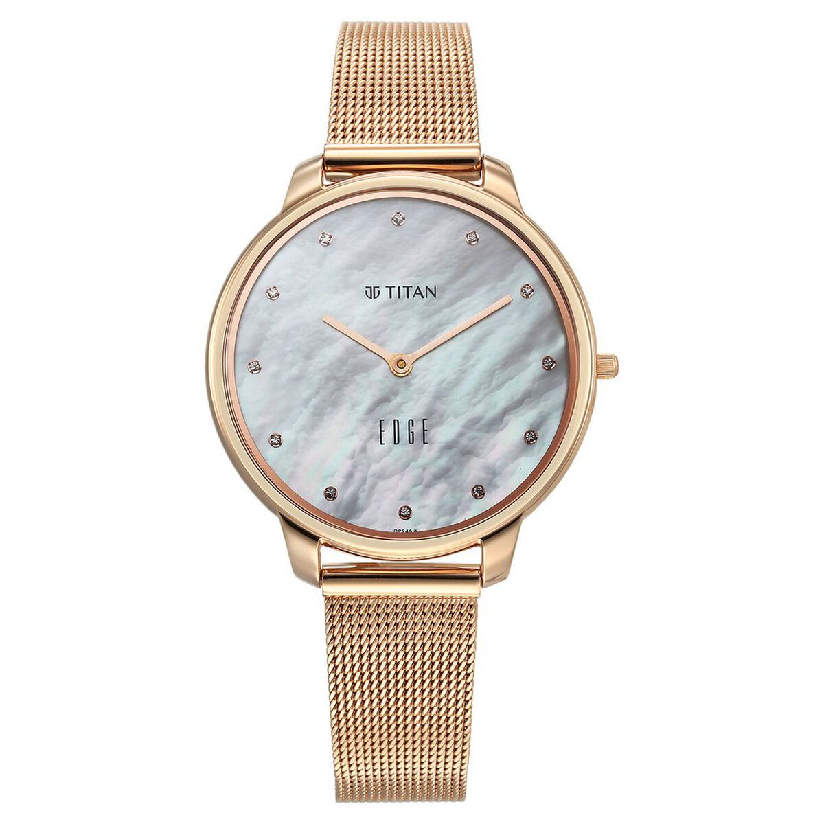 Titan Edge Metal Ladies Allure Quartz Analog Mother Of Pearl Round Dial Rose Gold Stainless Steel Strap Watch For Women 1