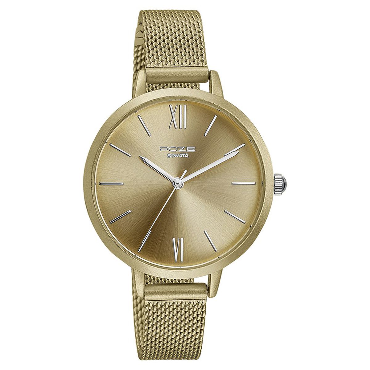 Sonata Poze Quartz Analog Golden Dial Mesh Strap Watch for Women 3