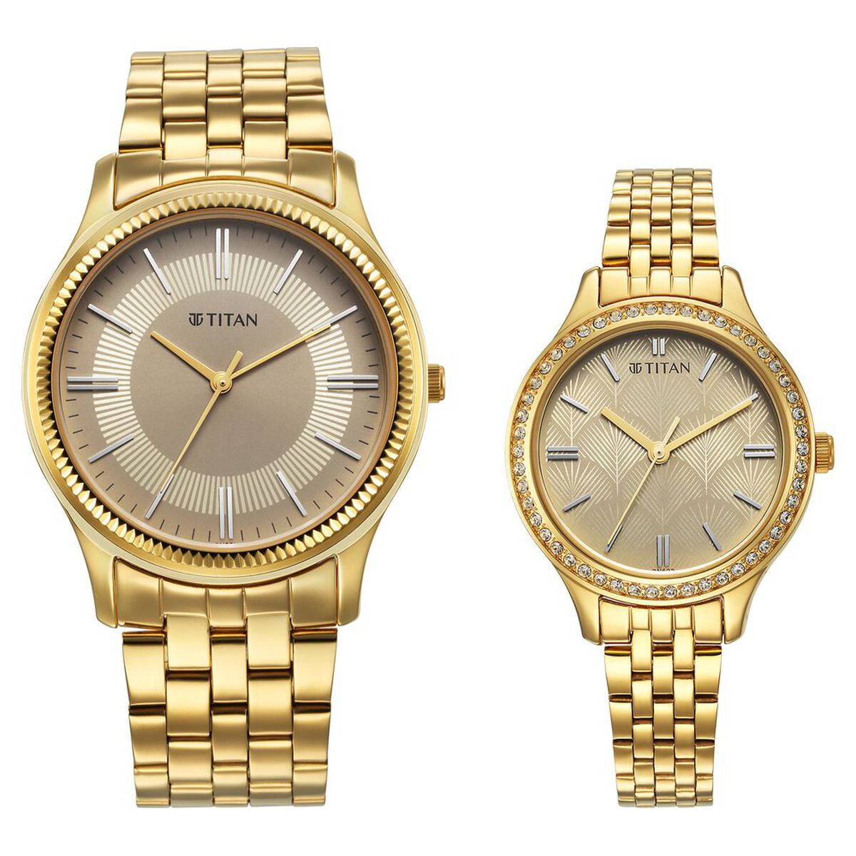 Titan Karishma Bandhan Champagne Dial Analog Stainless Steel Strap watch for Couple 1