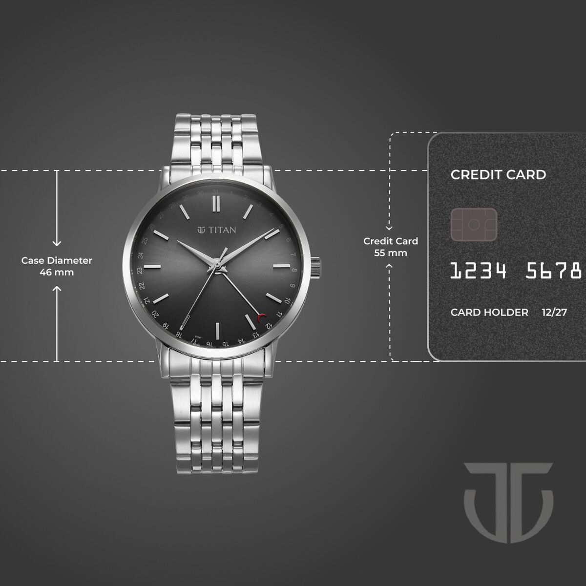 Titan Elegance Analog with Date by Hand and Dark Grey Dial Stainless Steel Strap Watch for Men 4