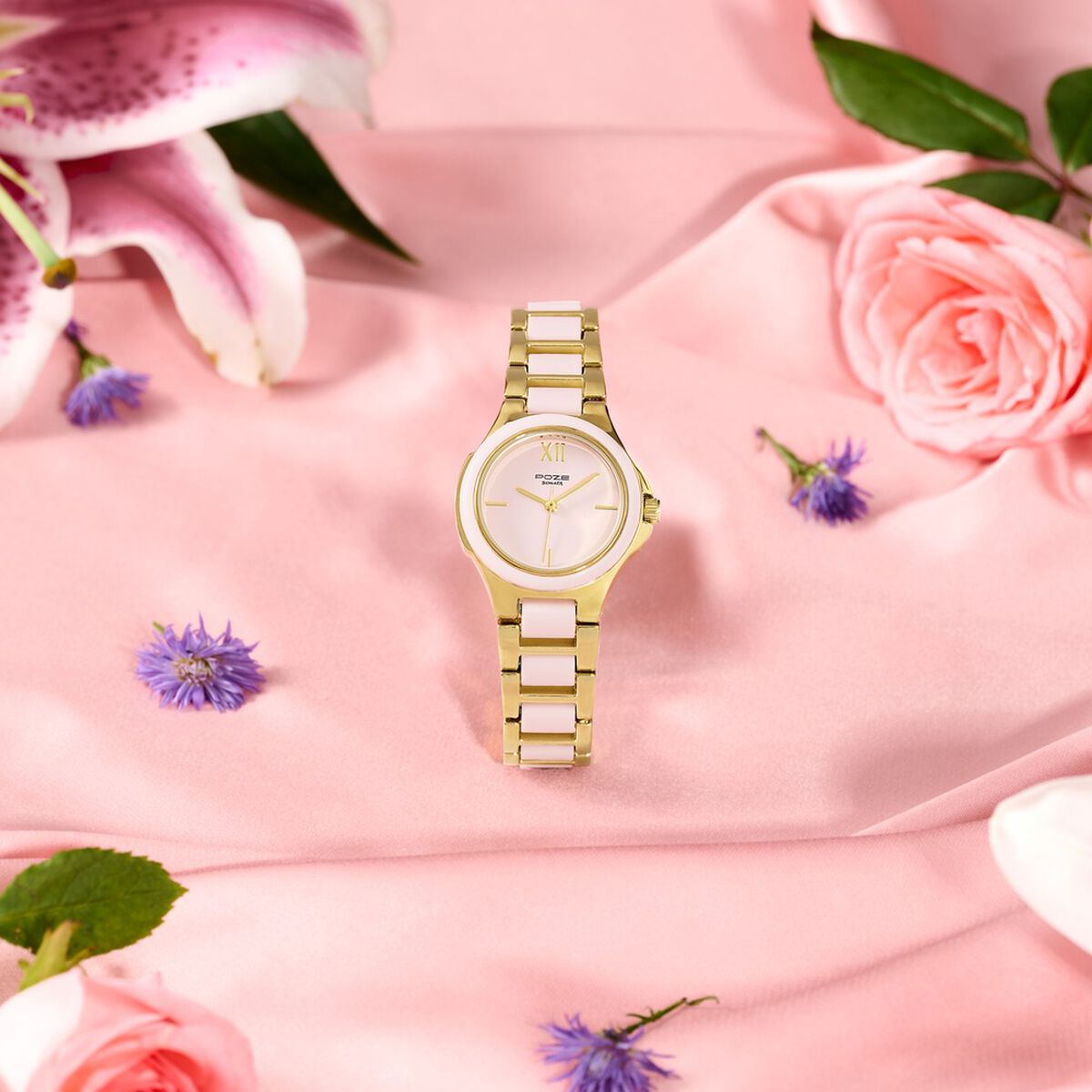 Poze By Sonata Quartz Analog Pink Dial Two Toned Metal & Plastic Strap Watch For Women 1
