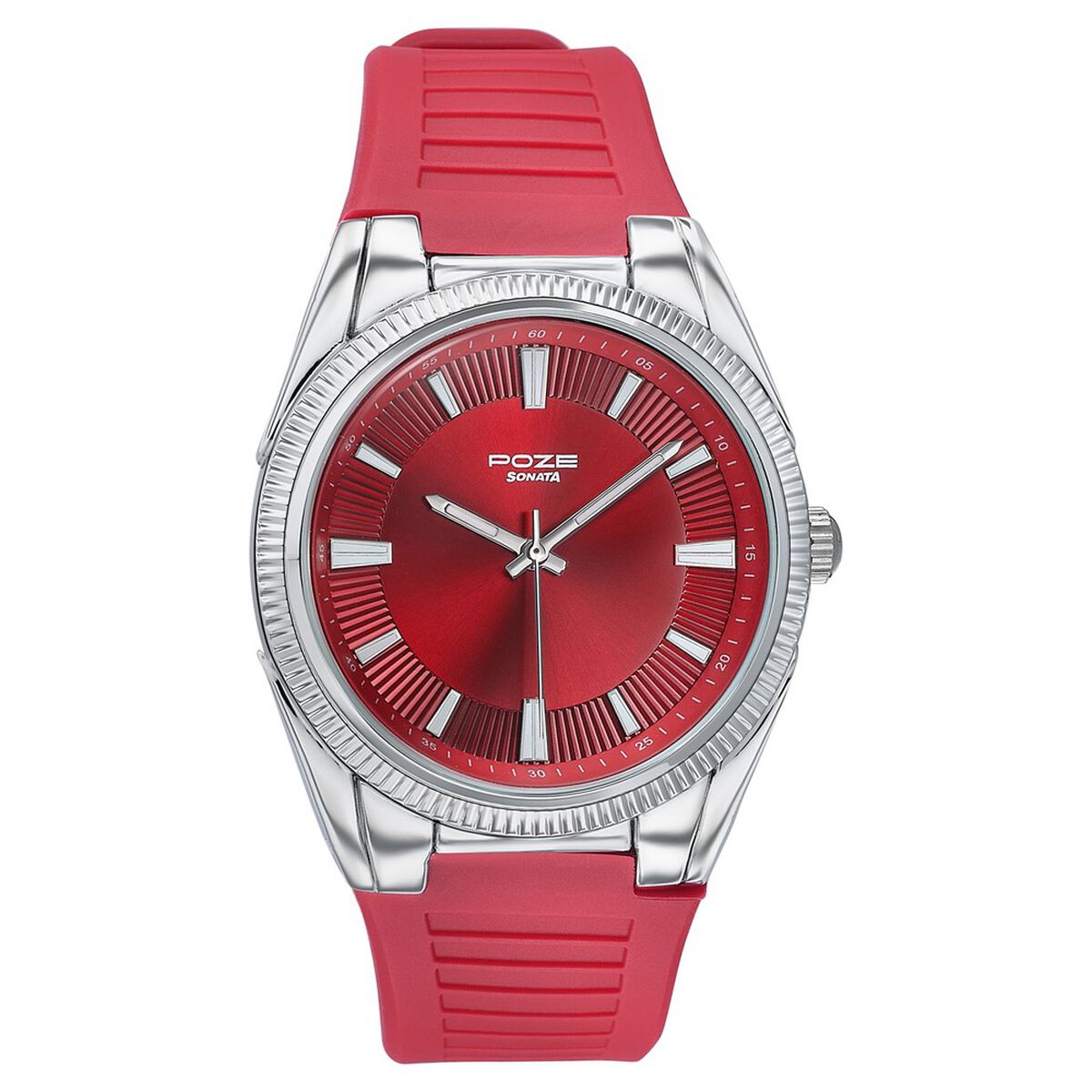 Poze By Sonata Quartz Analog Red Dial Red Silicone Strap Watch For Men 2