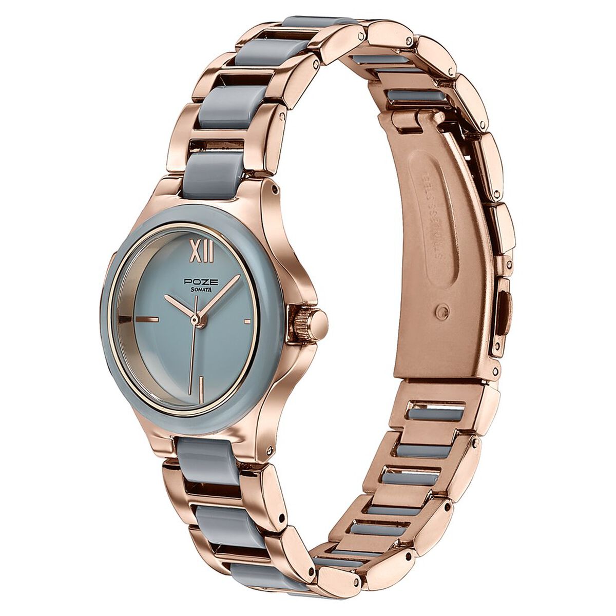 Poze By Sonata Quartz Analog Grey Dial Two Toned Metal & Plastic Strap Watch For Women 5