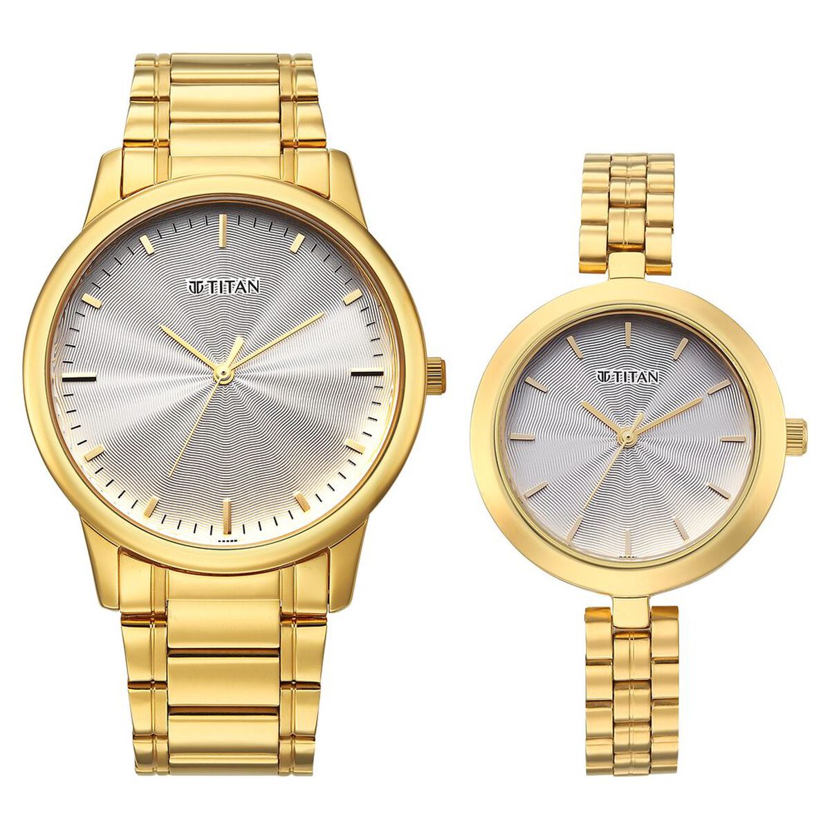 Titan Bandhan Eternal Pair Analog with Silver Dial Yellow Gold Stainless Steel Strap Watch for Couples 1