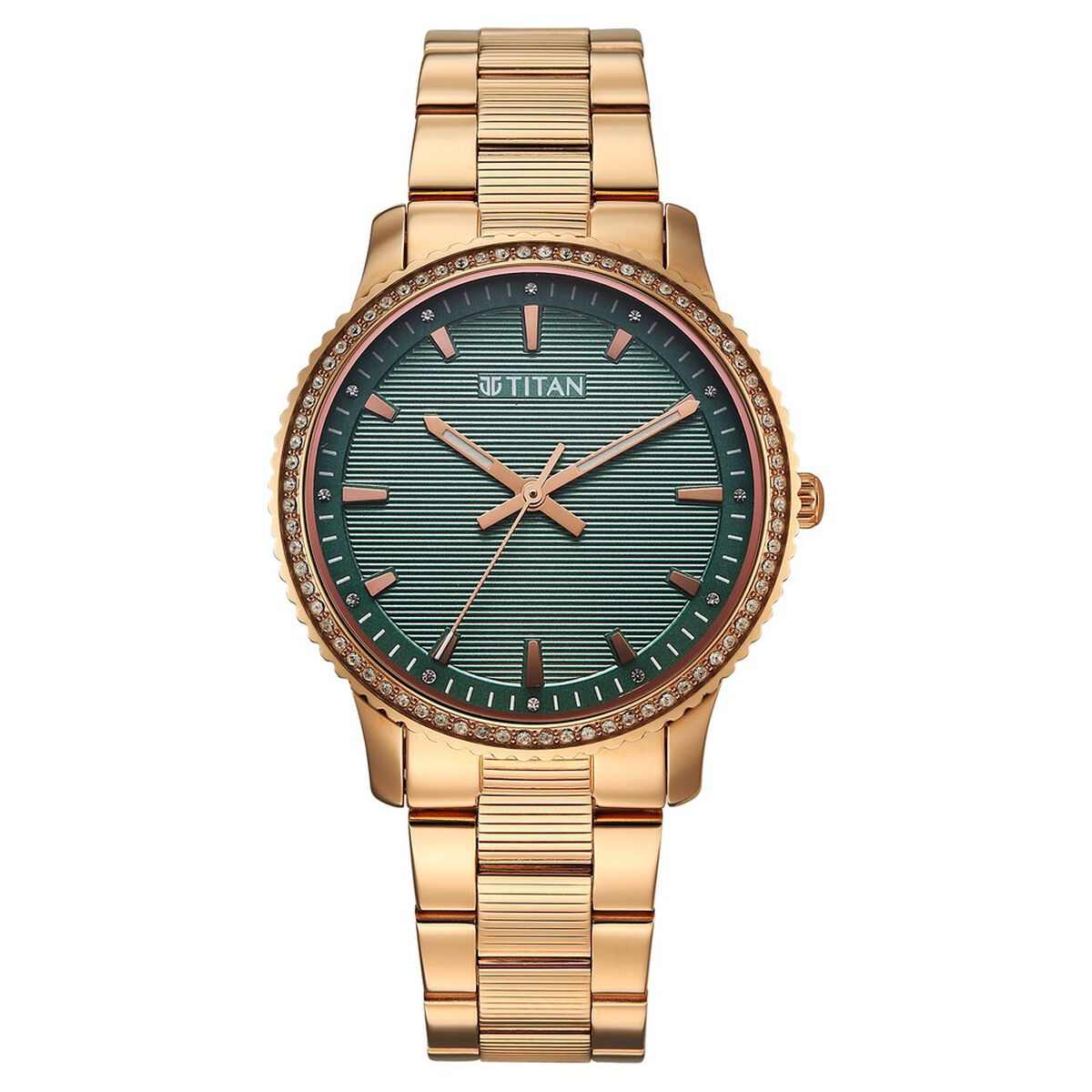 Titan Purple Sports Fashion Quartz Analog Green Dial Rose Gold Stainless Steel Strap Watch For Women 1
