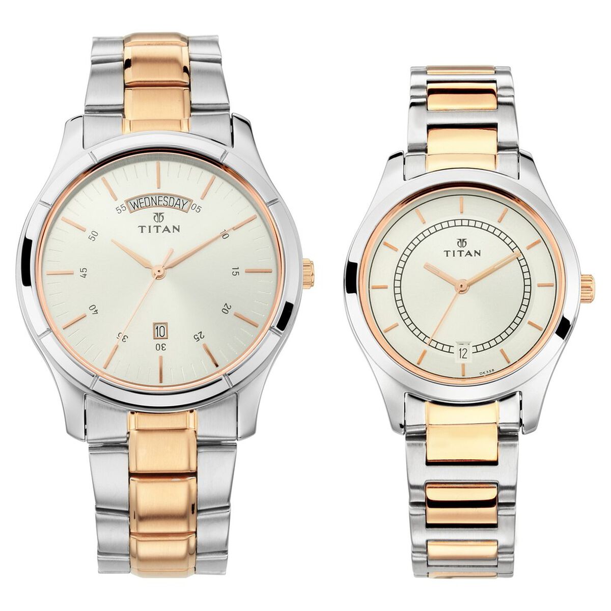 Titan Bandhan Quartz Analog with Day and Date Silver Dial Stainless Steel Strap Watch for Couple 1