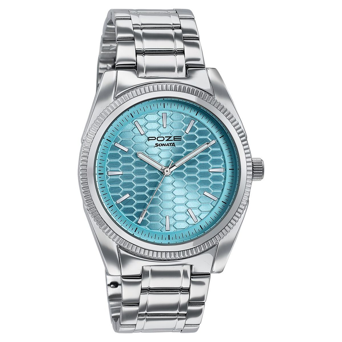 Poze By Sonata Quartz Analog Blue Dial Silver Metal Strap Watch For Men 3