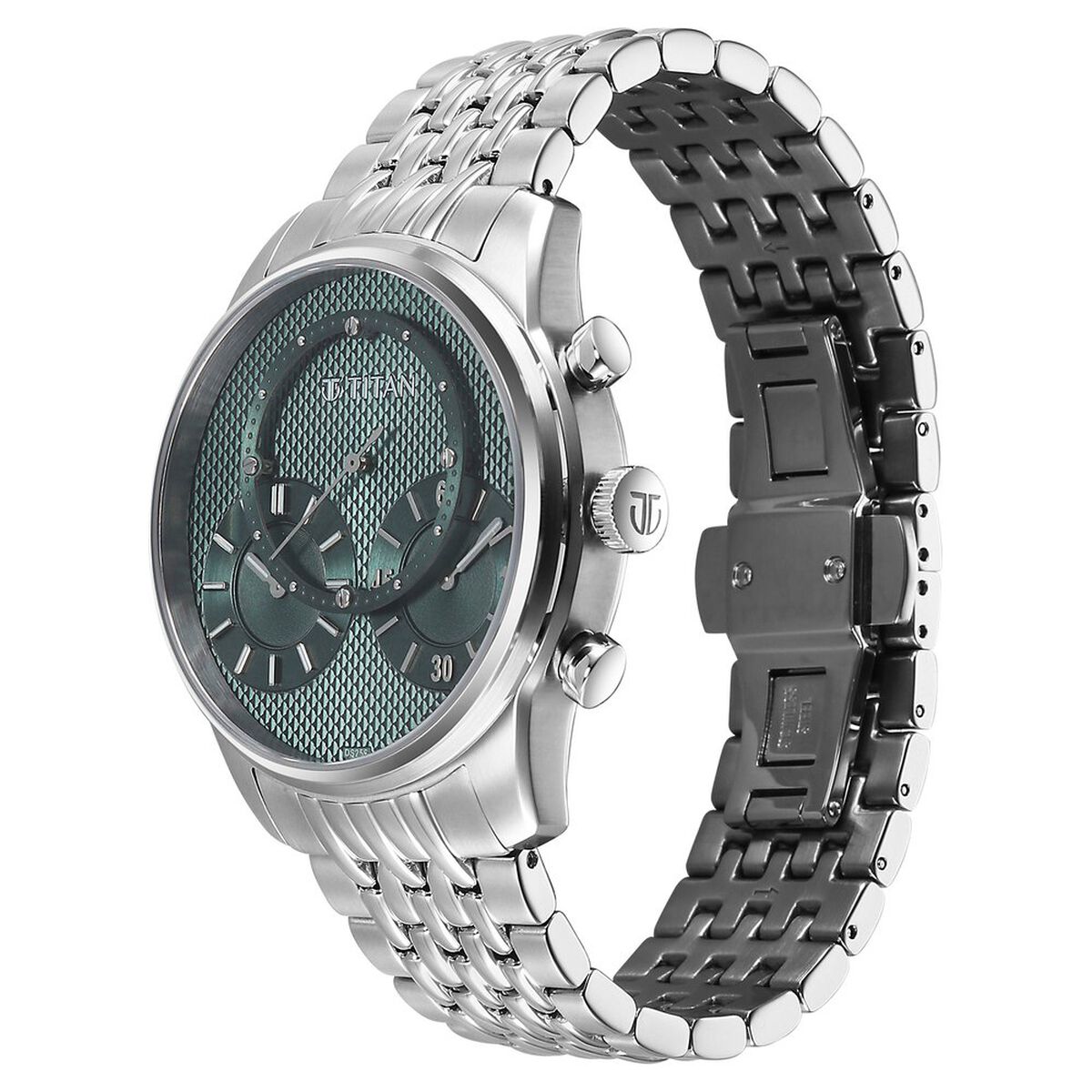 Titan Micromotors Analog with Independent Hour, Minute and 2nd Sub-Dial Green Dial Stainless Steel Strap Watch for Men 5