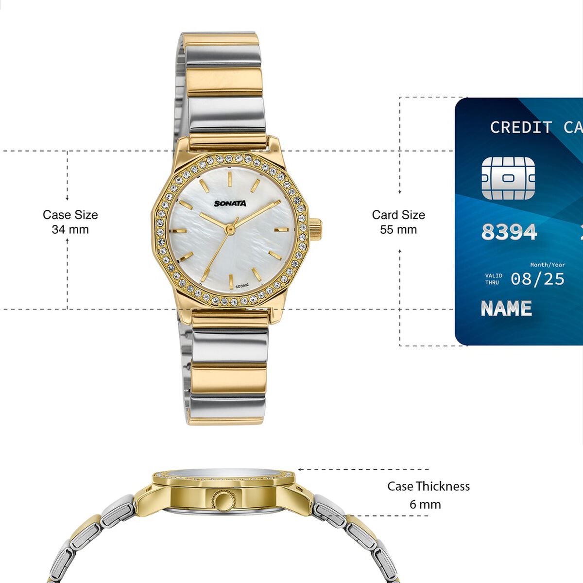 Sonata Festive Quartz Analog Mother Of Pearl Dial Two Toned Metal Strap Watch For Women 4