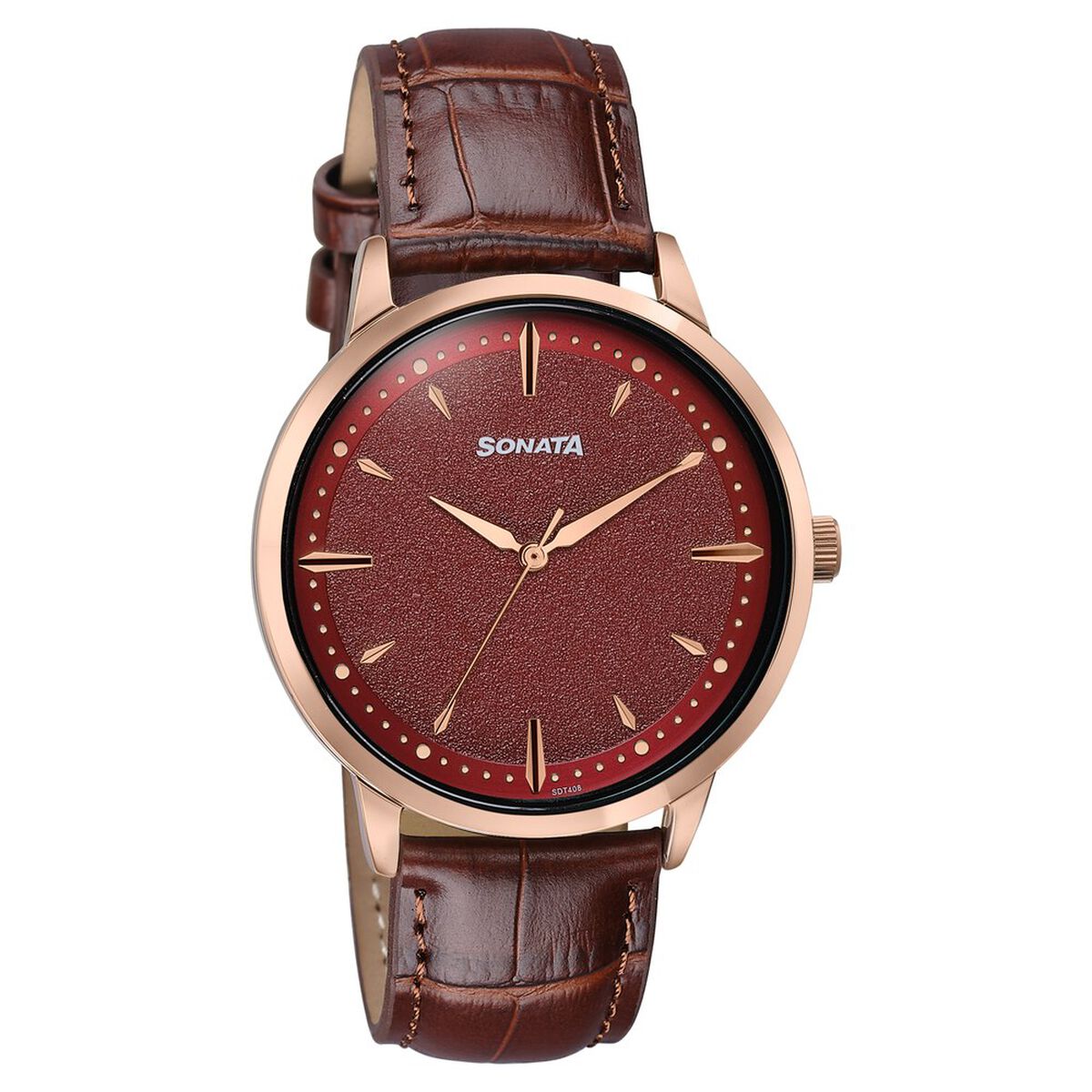 Sonata Jashn Quartz Analog Red Dial Brown Leather Strap Watch For Men 2