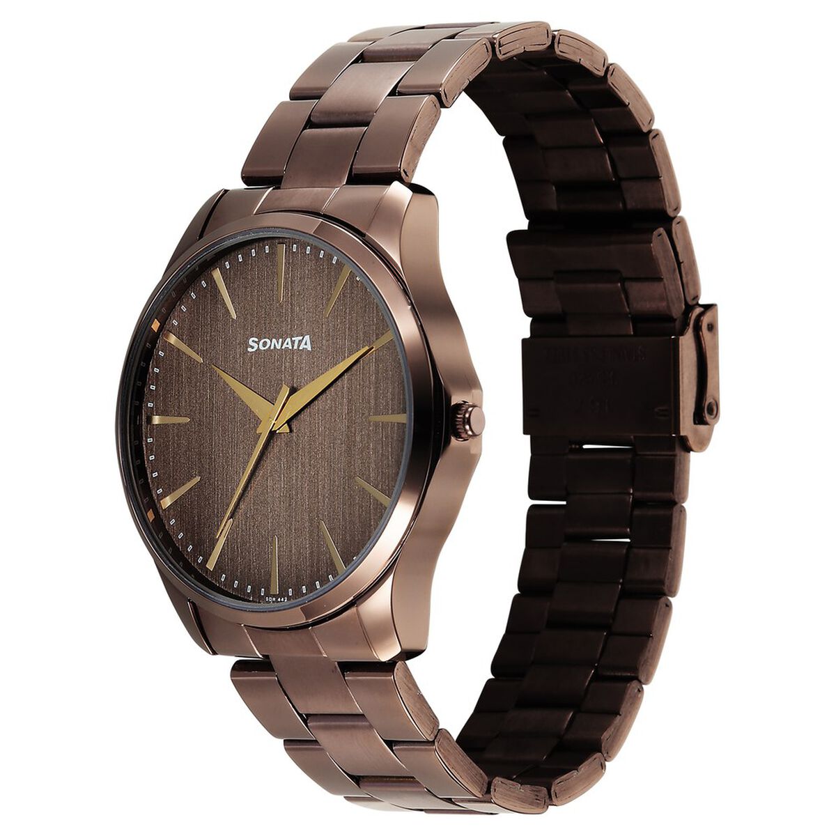 Sonata Traditional Essentials Quartz Analog Brown Dial Brown Metal Strap Watch For Men 2