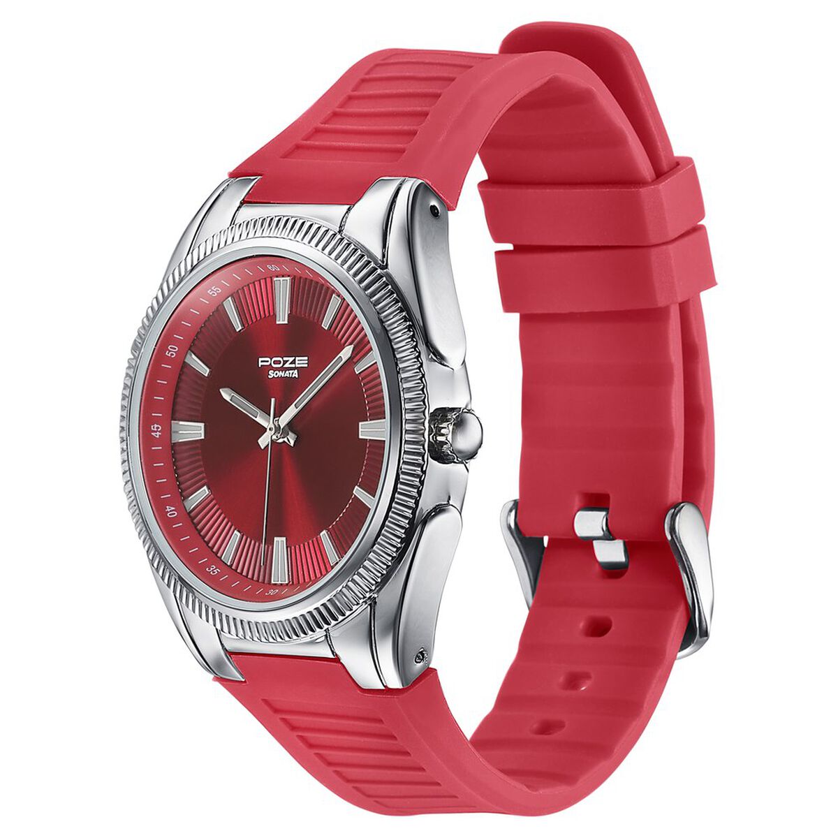 Poze By Sonata Quartz Analog Red Dial Red Silicone Strap Watch For Men 5