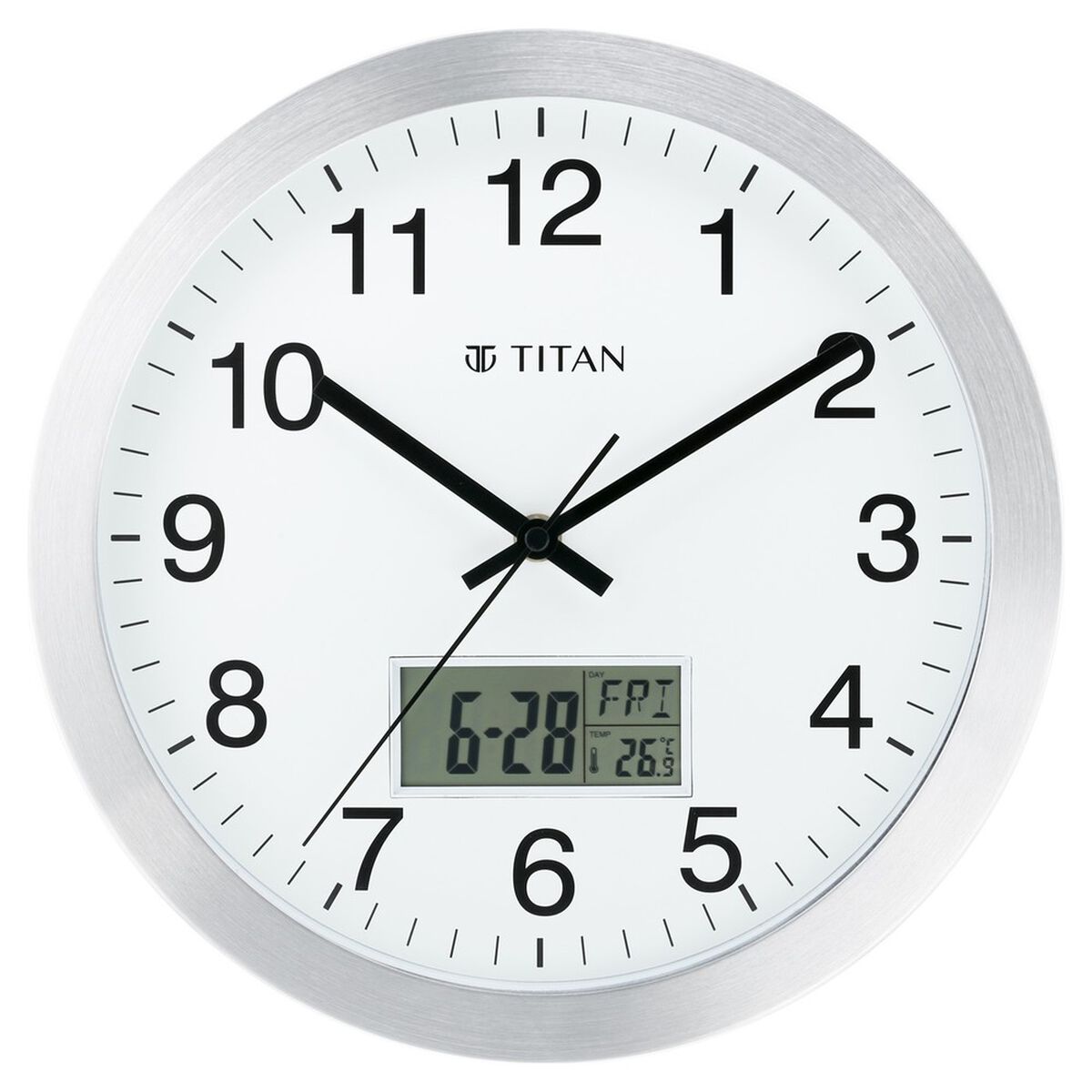 Titan Metallic Anadigi Wall Clock White Dial with Digital Display - 30 cm x 30 cm (Medium) 1