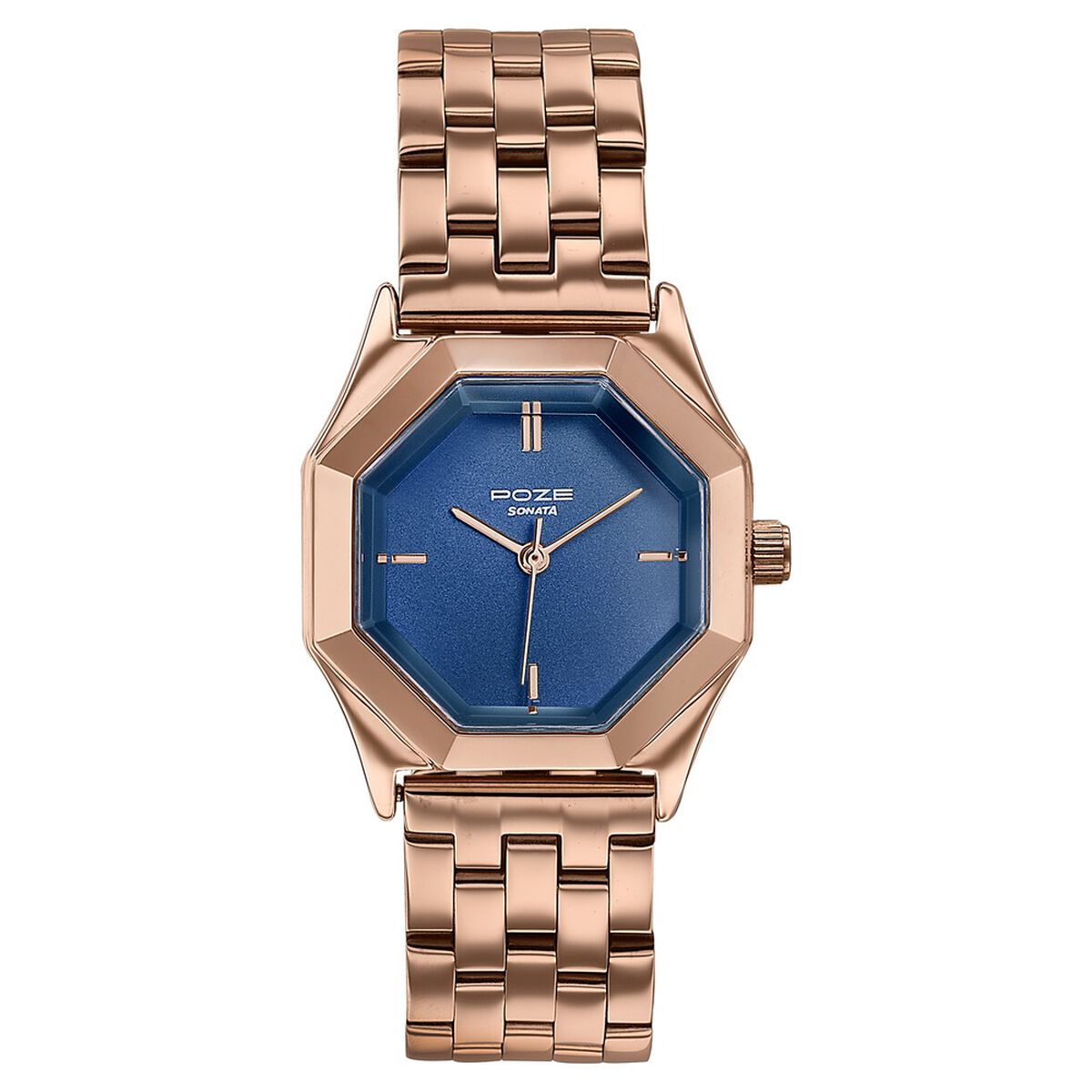 Poze By Sonata Quartz Analog Blue Dial Rose Gold Metal Strap Watch For Women 2