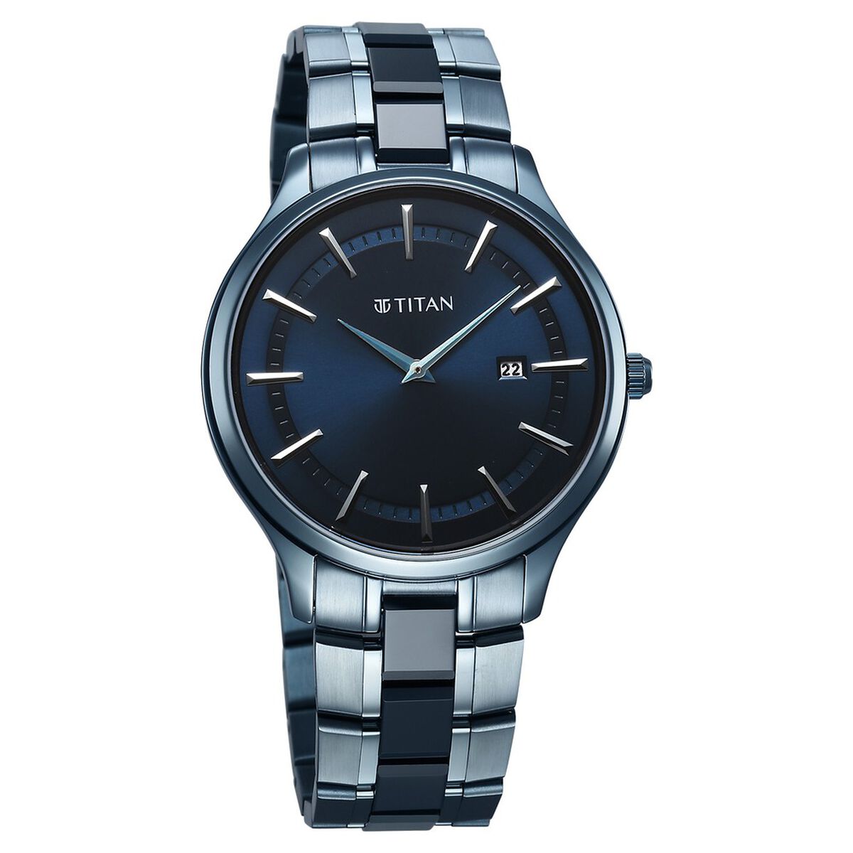 Titan Slim Ceramic Fusion Quartz Analog with Date Blue Dial Stainless Steel Strap Watch For Men 2