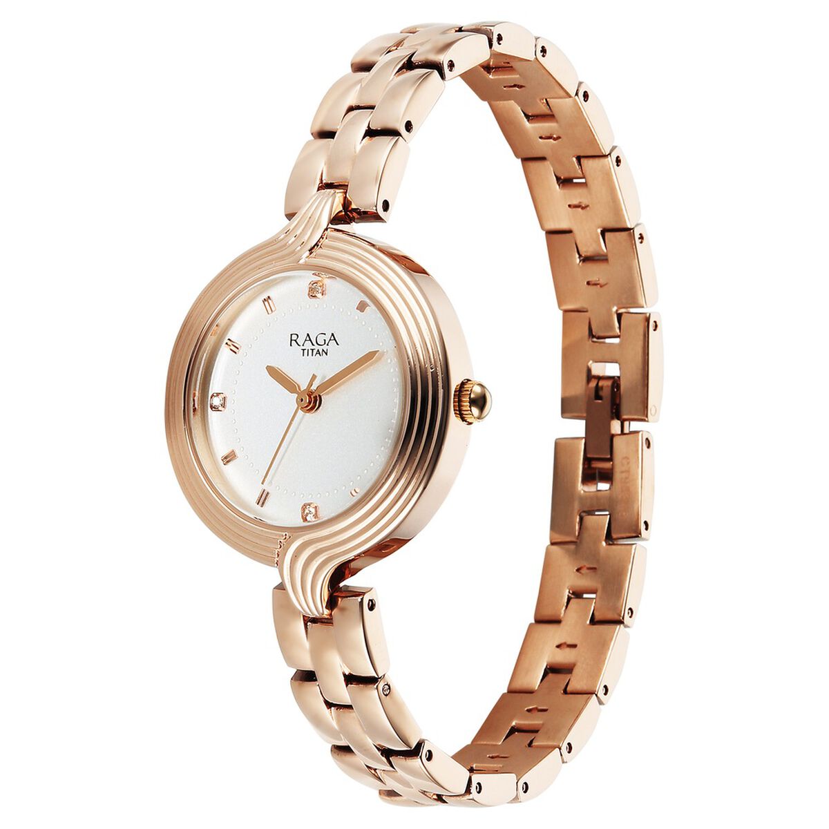 Titan Raga Showstopper Quartz Analog White Dial Rose Gold Metal Strap Watch For Women 3