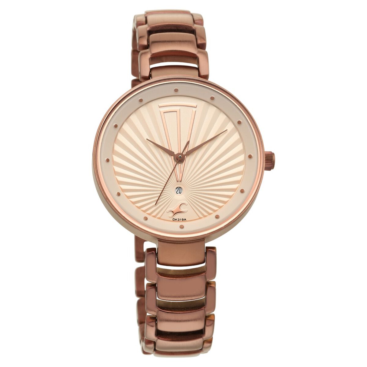 Fastrack Ruffles Quartz Analog with Date Beige Dial Stainless Steel Strap Watch for Girls 3