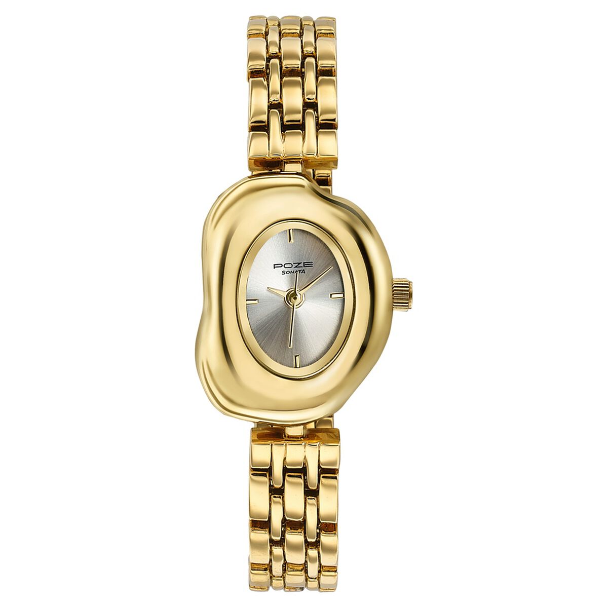Poze By Sonata Quartz Analog Silver Dial Gold Metal Strap Watch For Women 2