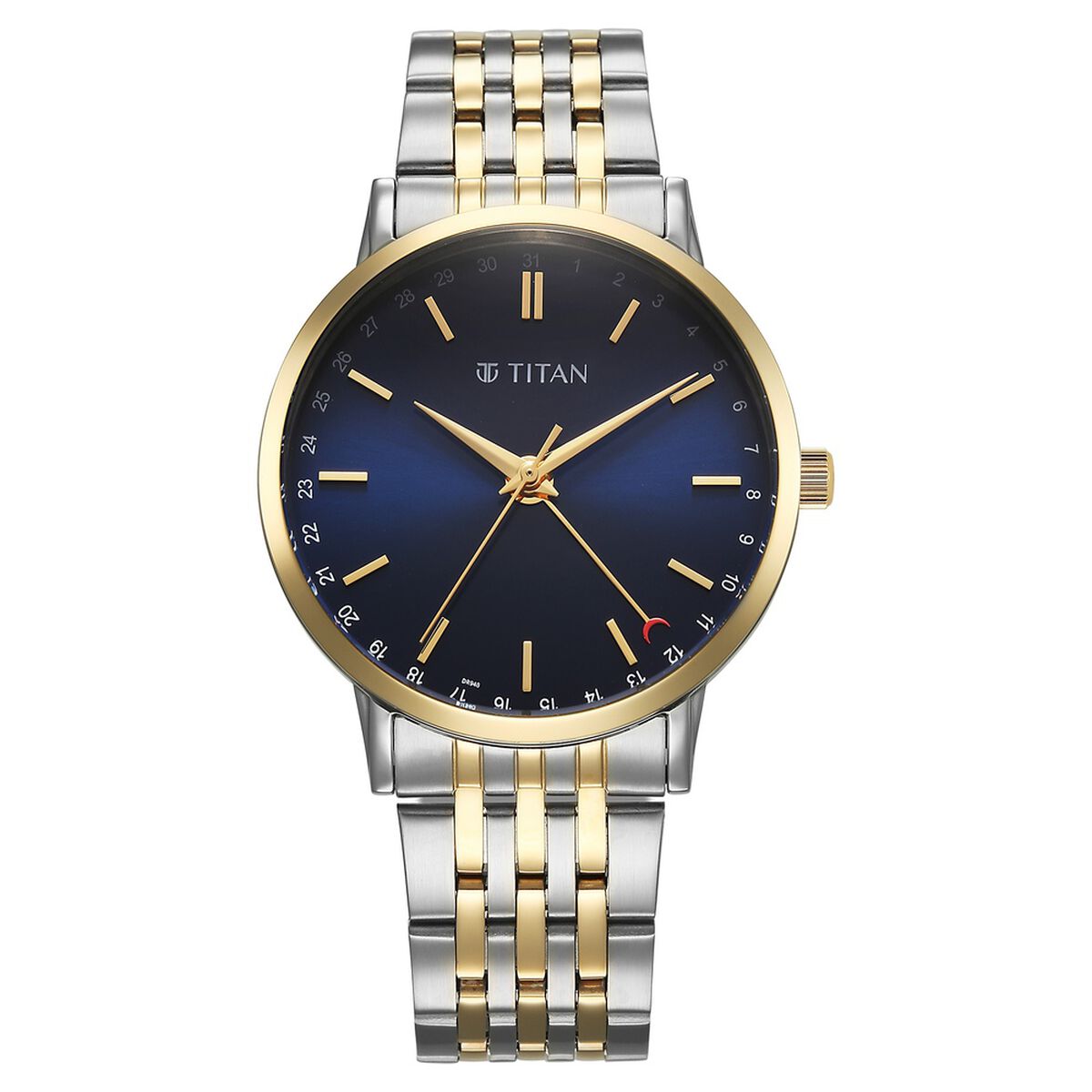 Titan Elegance Analog with Date by Hand and Blue Dial Stainless Steel Two Toned Strap Watch for Men 2